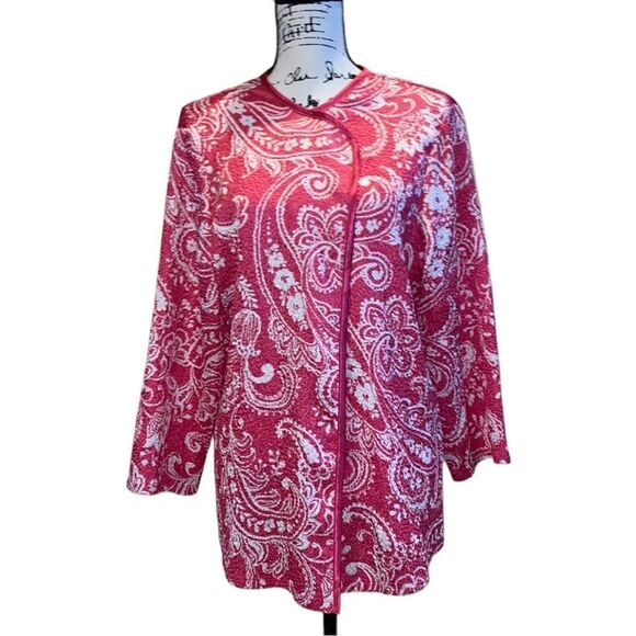 TanJay Printed Crepe Cover Top Pink and White Size Small - Picture 1 of 11